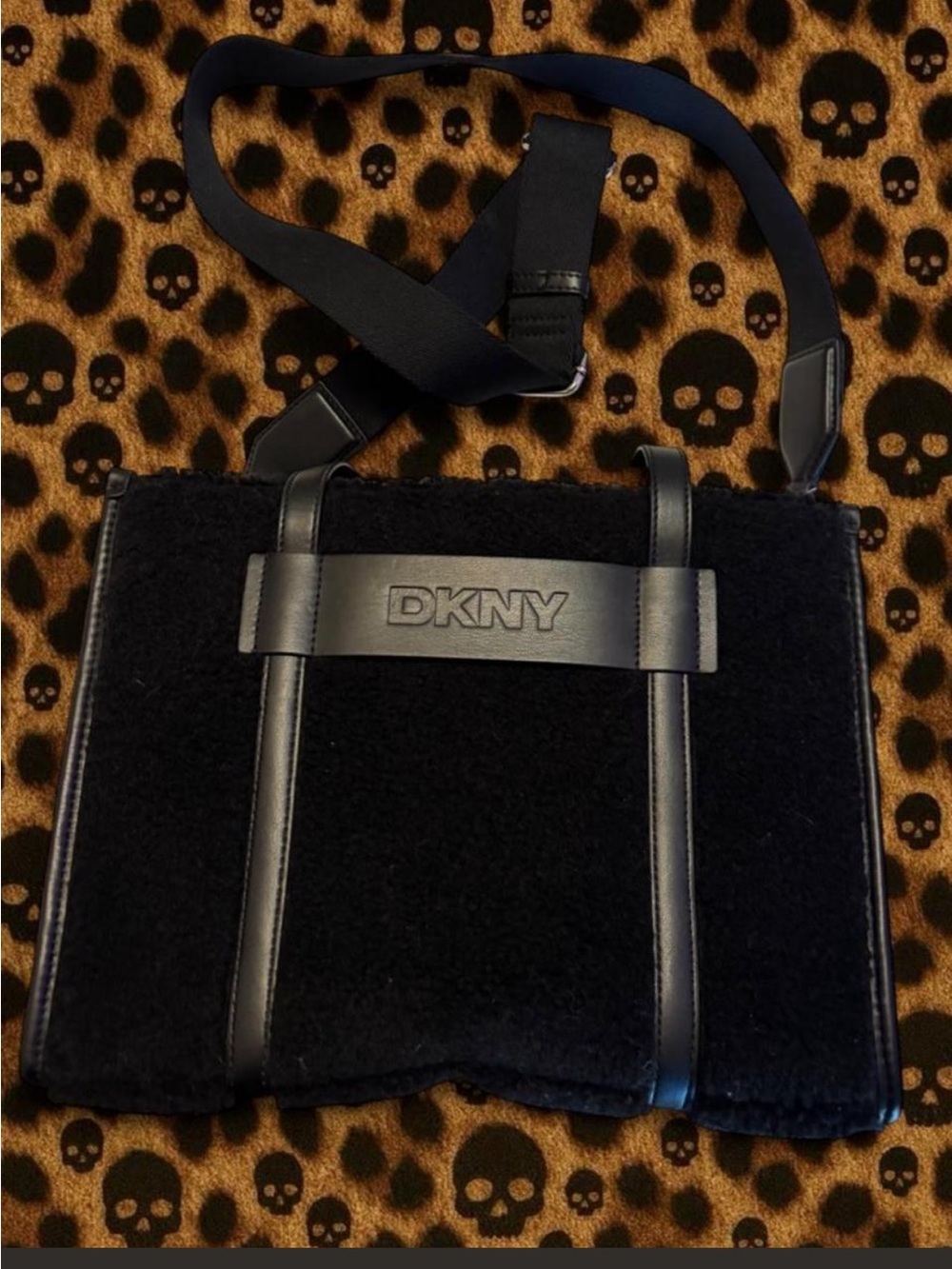 DKNY Black Wool & Leather Crossbody Bag